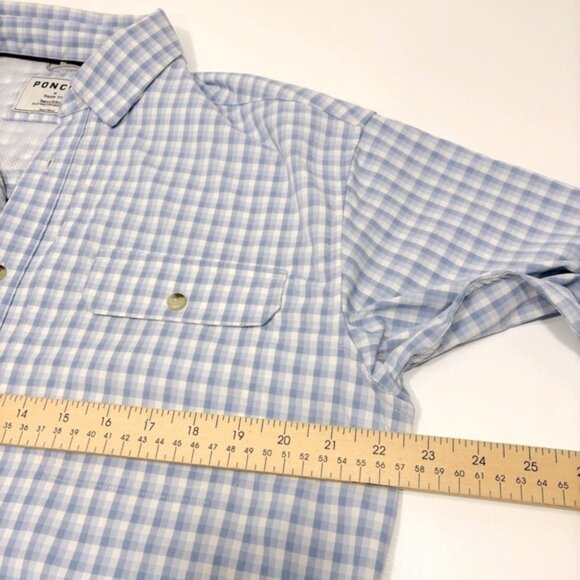 Poncho Men’s Shirt Size M Blue Gingham Check Button Front Long Sleeve Outdoor - Picture 6 of 12